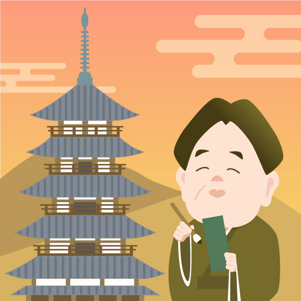 法隆寺の前で一句詠むキョージュ