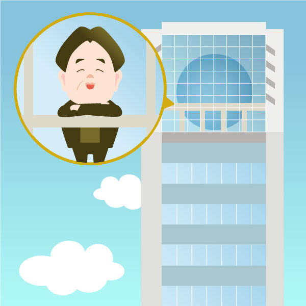 展望ロビーから景色を眺めるキョージュ